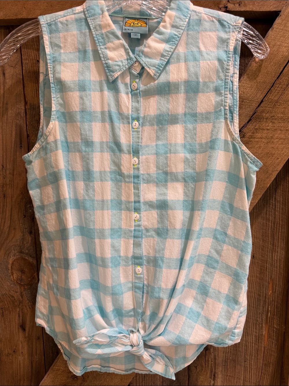 C&C California Seafoam & White Gingham Sleeveless Button-Down Shirt